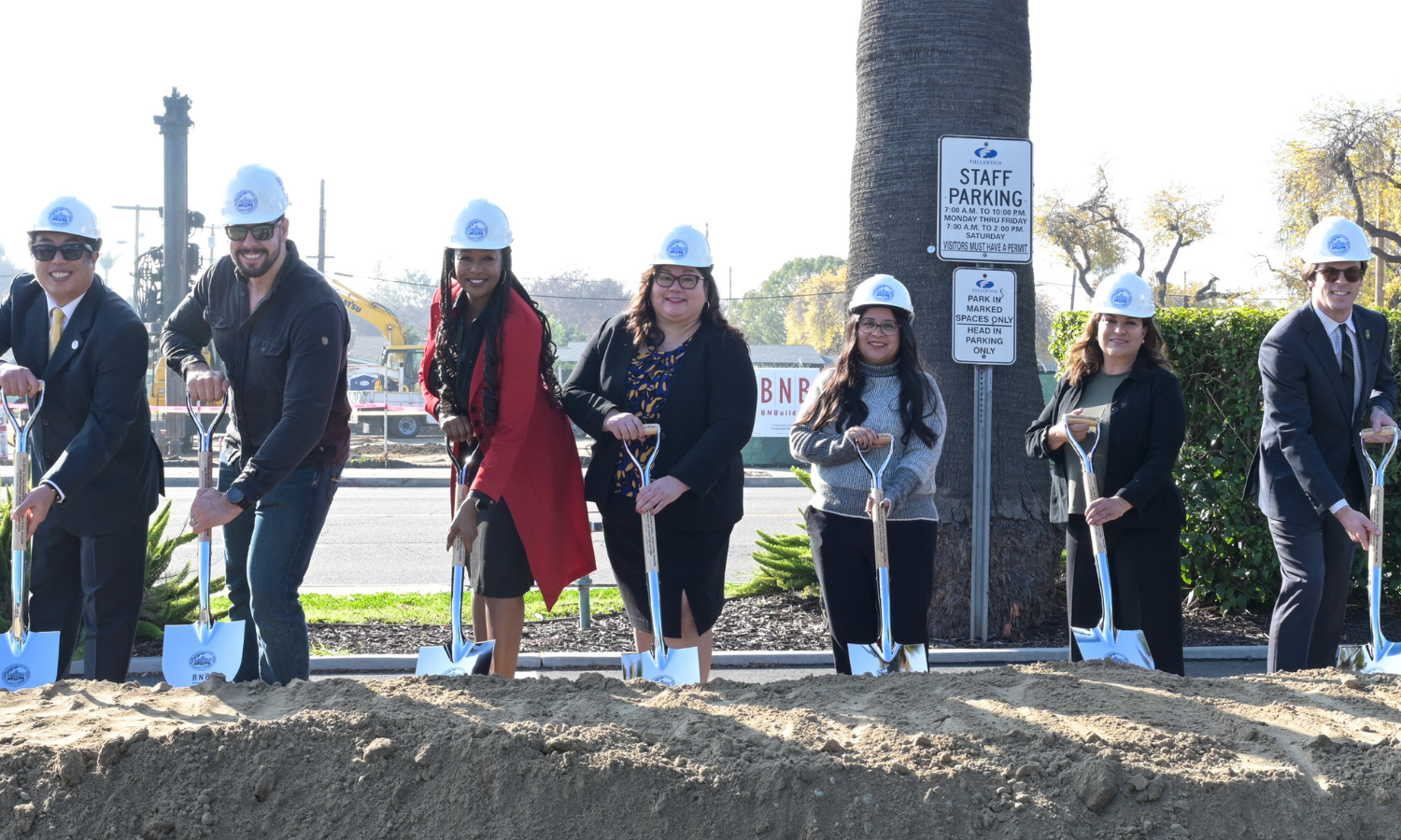 Fullerton College Leaders and students "dig some dirt" in celebration of the beginning of the Chapman-Hewell Building